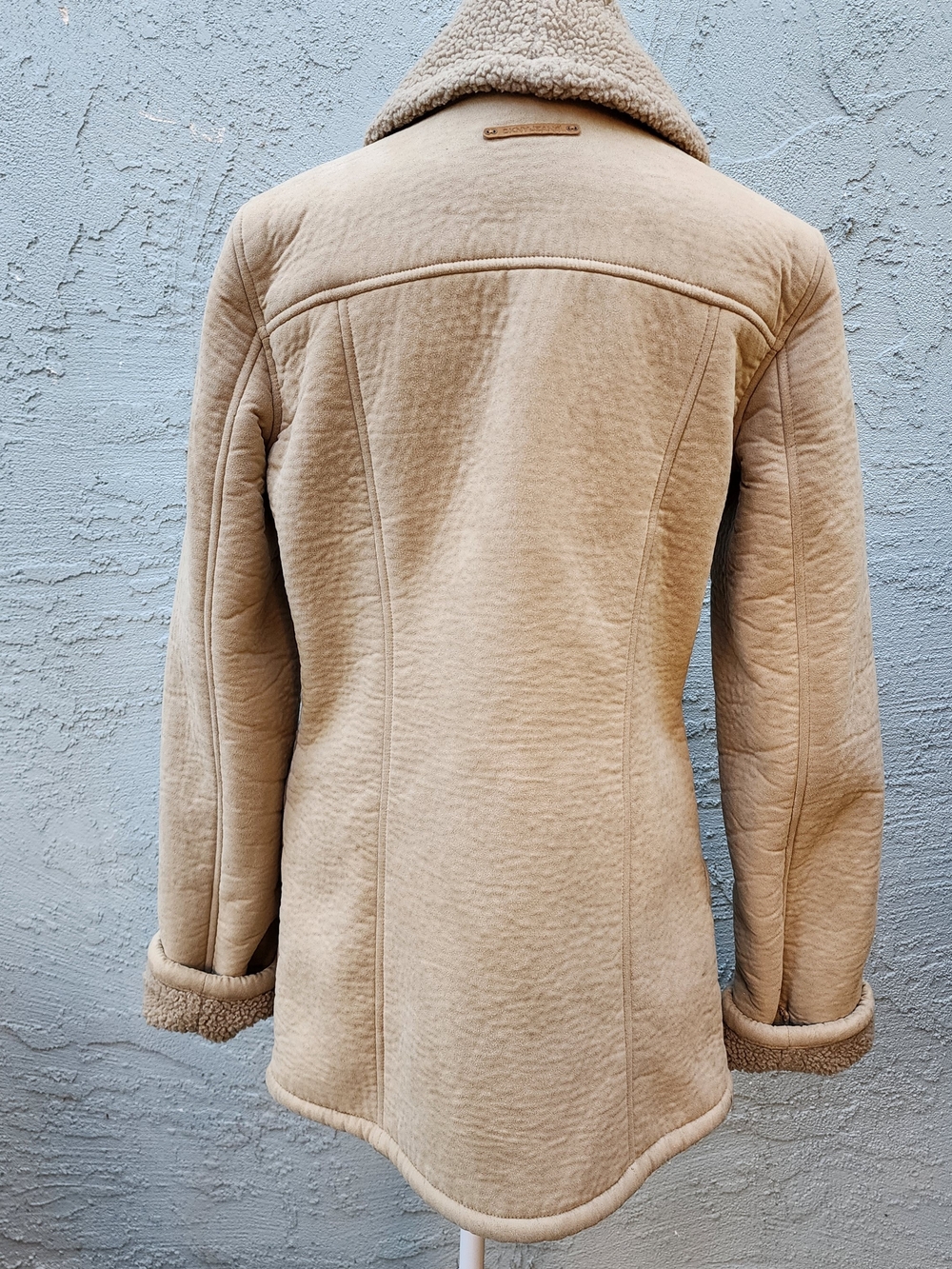Vintage DKNY Faux Suede Shearling Toggle Duffle Coat Jacket Beige [M] - Picture 6 of 12